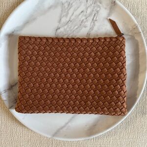 Naghedi Woven Leather Cosmetic Pouch in Mink